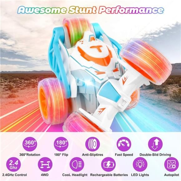 RC Stunt Car with Colorful Lights & Music and Spray For Kids (Orange) - Picture 4 of 6